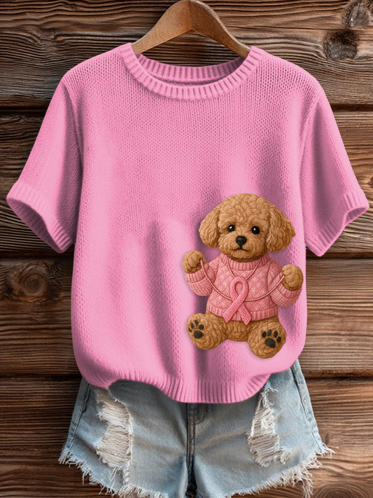 Mujer Pink Breast Cancer Awareness Print Knit Sweater