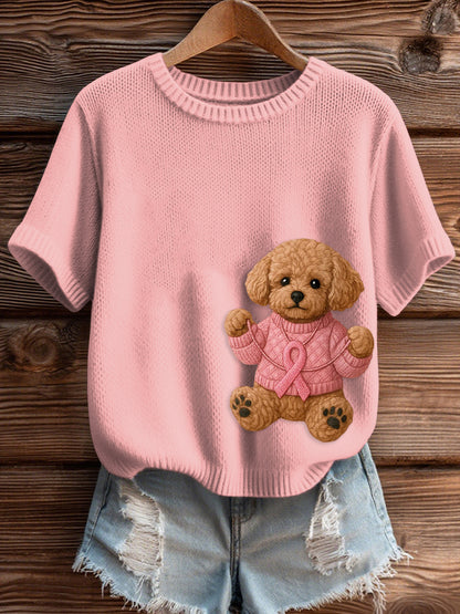 Mujer Pink Breast Cancer Awareness Print Knit Sweater