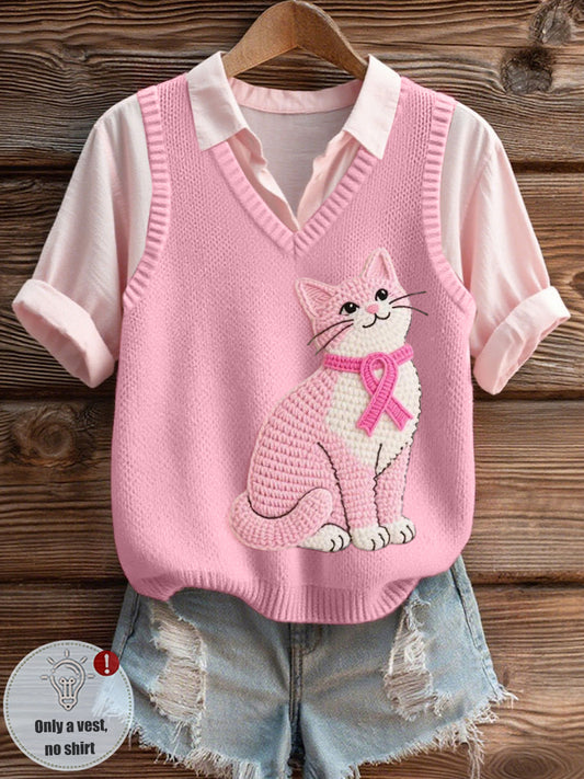 Encantador gato ganchillo patrón acogedor chaleco de punto de las mujeres