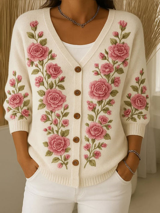 Cardigan Floral Rosa de Cáncer de Mama para Mujer