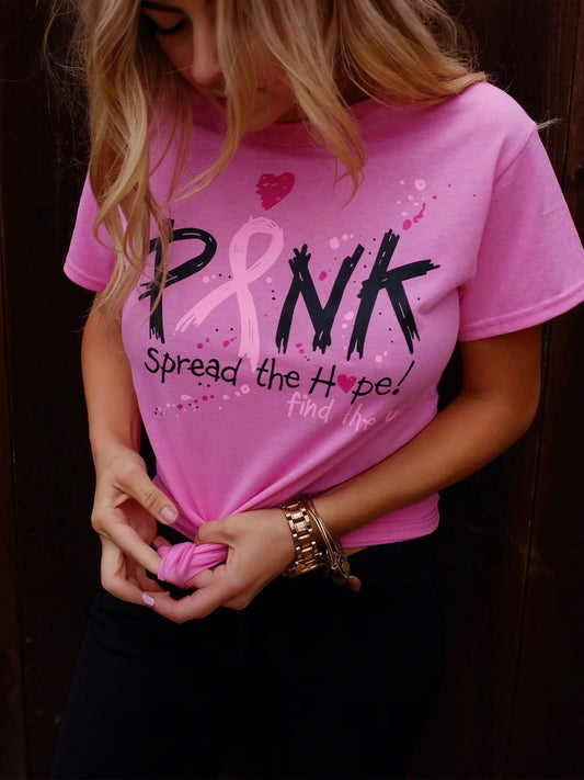 Camisetas de mujer rosa spread the hope find the cure