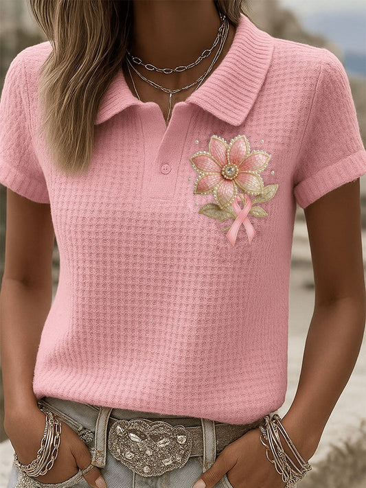 Camisa del arte floral de la conciencia del cáncer de pecho de las mujeres