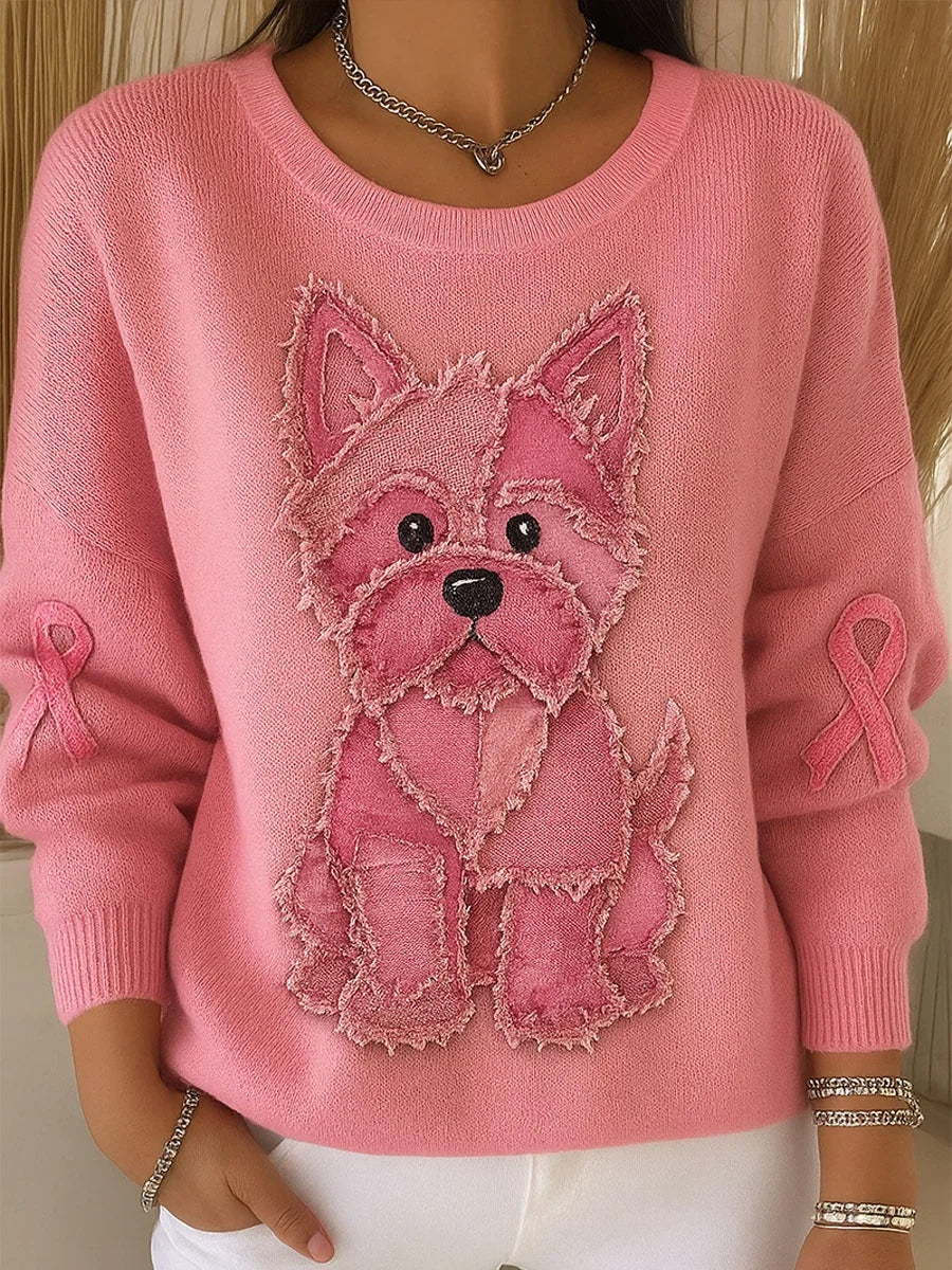 Suéter casual cómodo impreso rosa retro de las mujeres