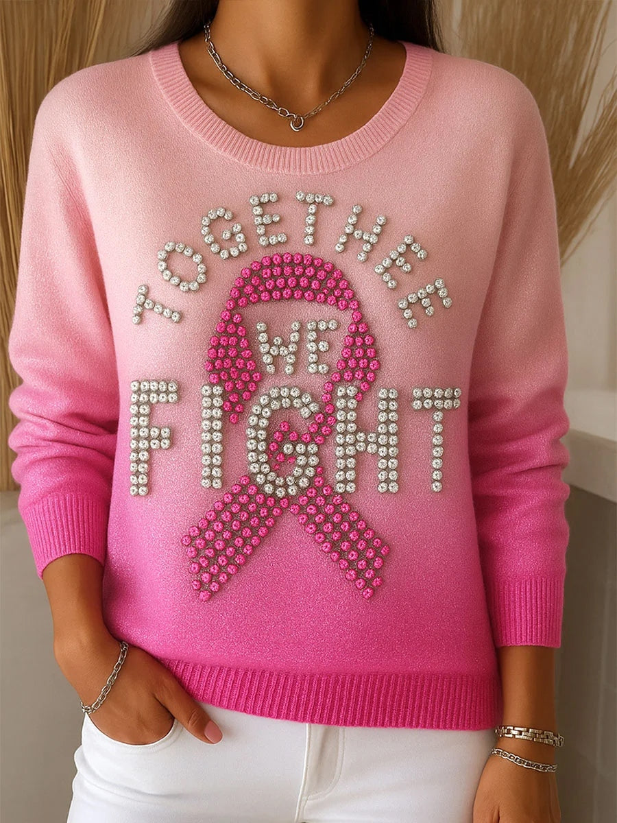 Suéter casual cómodo impreso rosa retro de las mujeres