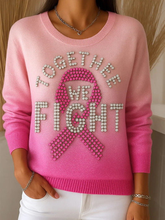 Suéter casual cómodo impreso rosa retro de las mujeres