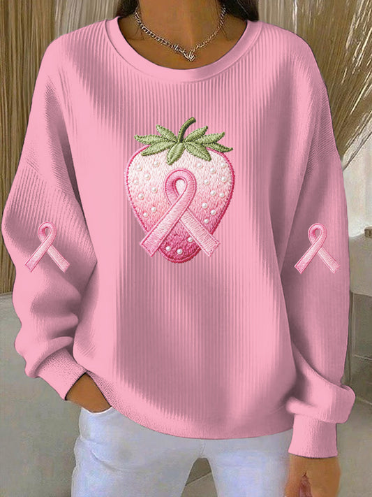 Sudadera casual impresa fresa bordada rosa del cáncer de pecho de las mujeres