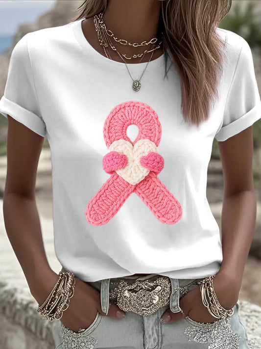 Camiseta de mujer Vintage Breast Cancer Ribbon Casual