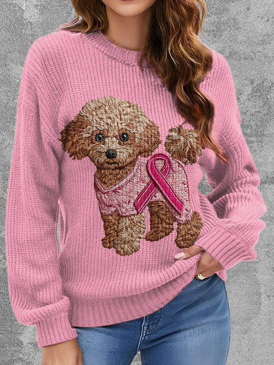El perro del cáncer de pecho de las mujeres imprimió el suéter cómodo redondo del cuello
