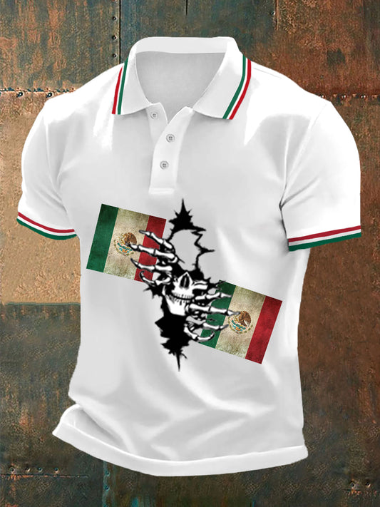 Día mexicano de los hombres elementos de la bandera muerta Retro Festival de negocios Casual Polo