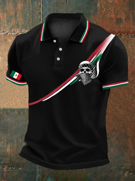 Día mexicano de los hombres elementos de la bandera muerta Retro Festival de negocios Casual Polo