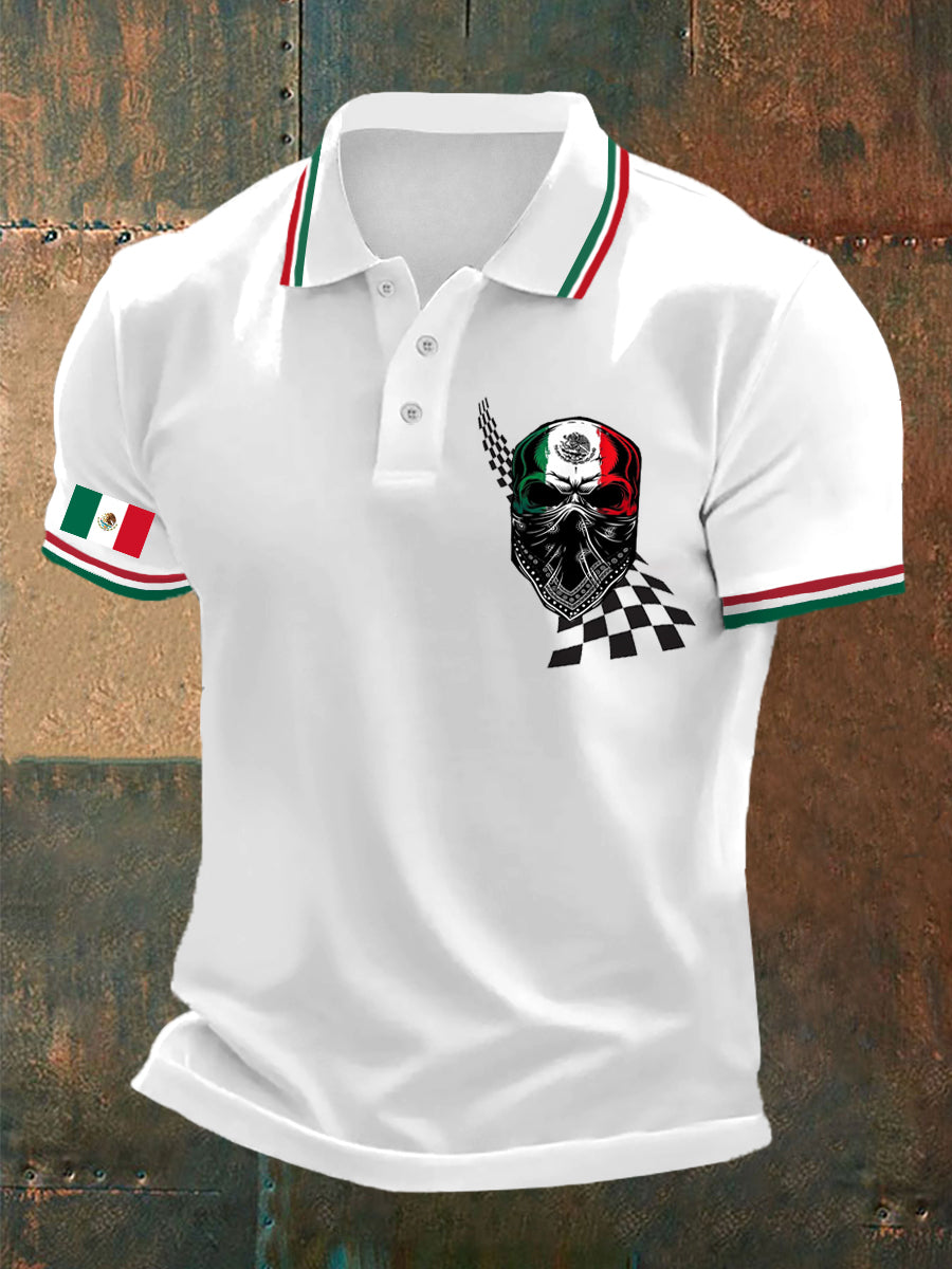 Día mexicano de los hombres elementos de la bandera muerta Retro Festival de negocios Casual Polo