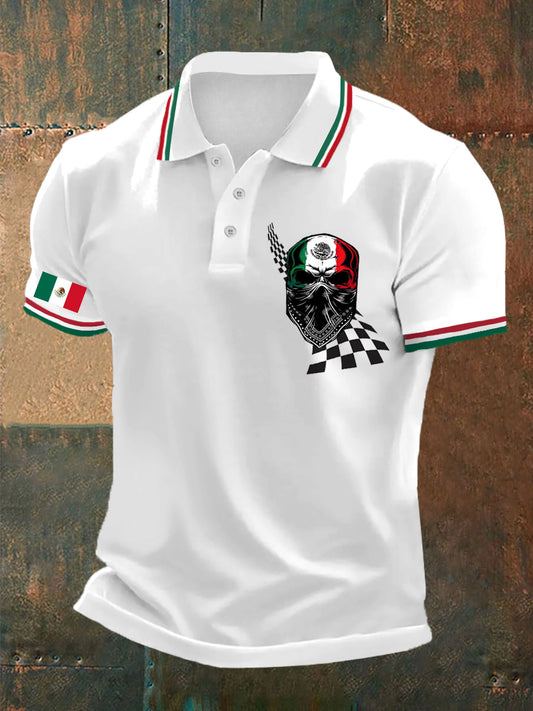 Día mexicano de los hombres elementos de la bandera muerta Retro Festival de negocios Casual Polo