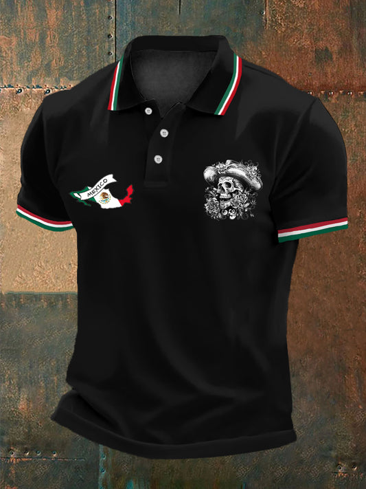 Día mexicano de los hombres elementos de la bandera muerta Retro Festival de negocios Casual Polo