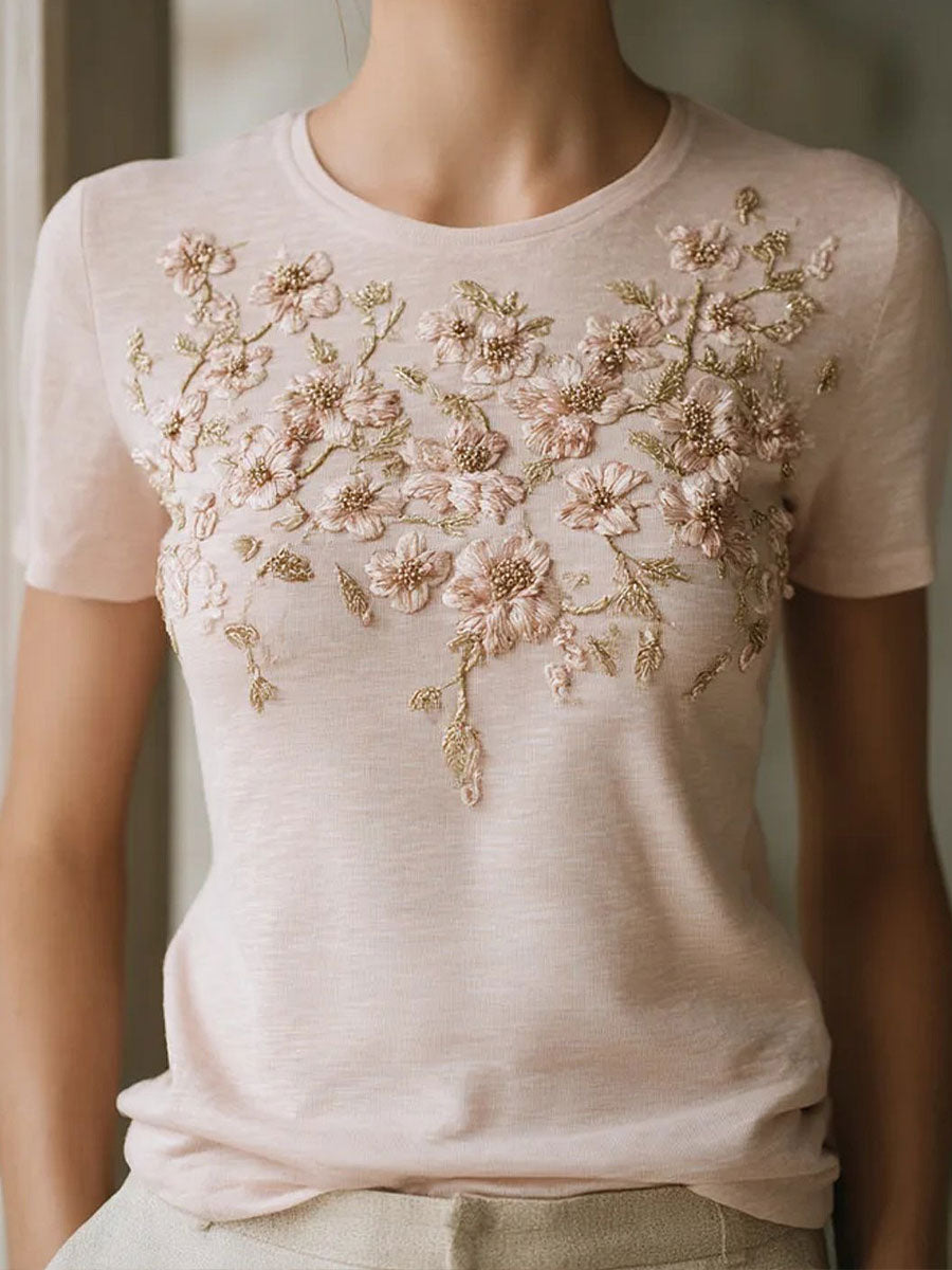 Camisetas de mujer con estampado floral rosa Conciencia del cáncer de mama