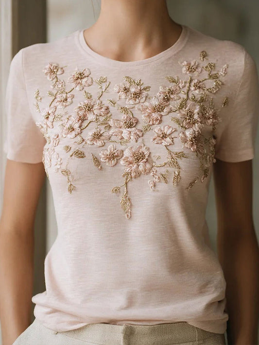Camisetas de mujer con estampado floral rosa Conciencia del cáncer de mama