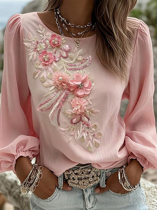 Top Casual de mujer con estampado floral rosa