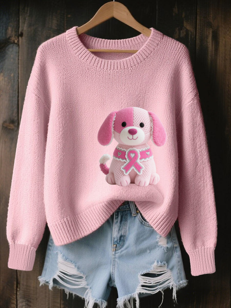 Suéter de punto acogedor estampado rosa cáncer de mama de mujer