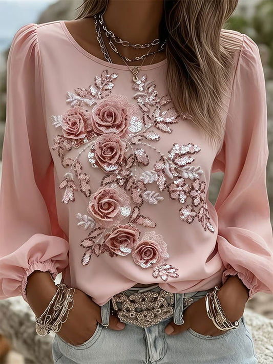 Top Casual de mujer con estampado floral rosa