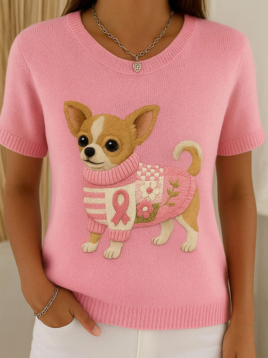 Mujer Artístico Estampado Animal Cómodo Punto Manga Corta Top