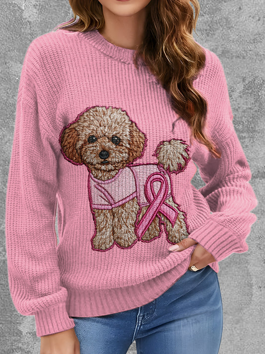 El perro del cáncer de pecho de las mujeres imprimió el suéter cómodo redondo del cuello
