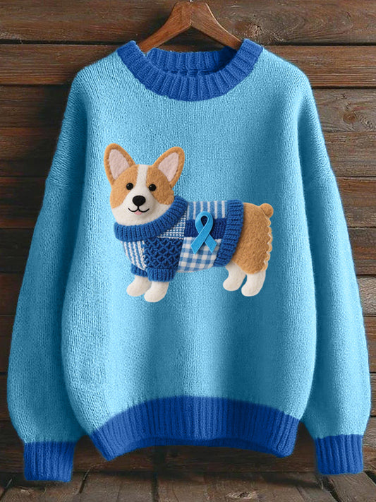 Encantador Corgi Felt Patrón Cozy Knit Sweater