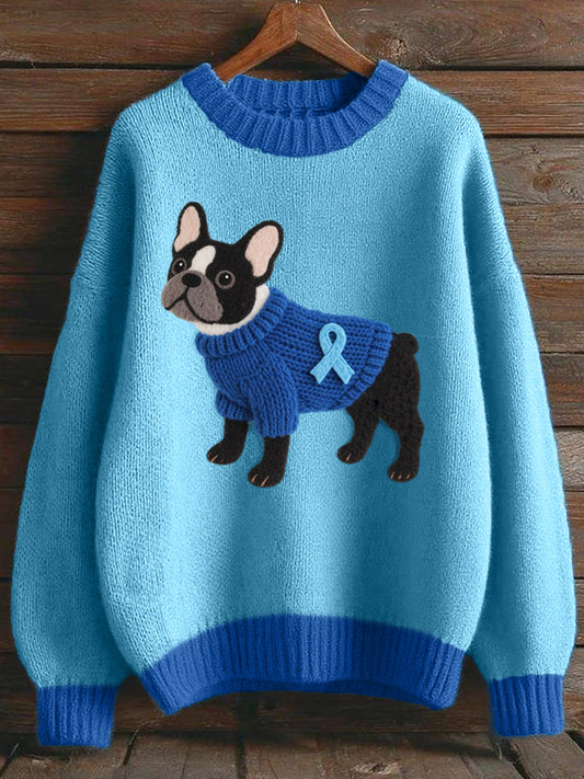 Precioso Bulldog Francés Patrón de fieltro Cozy Knit Sweater