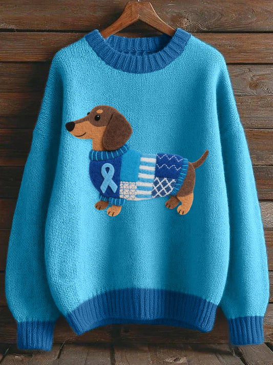 Encantador Dachshund Felt Pattern Cozy Knit Sweater
