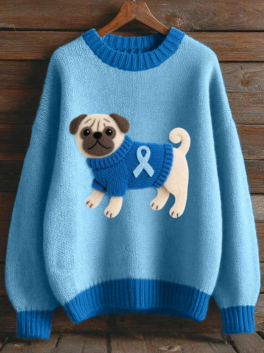 Lovely Pug Felt Patrón Cozy Knit Sweater