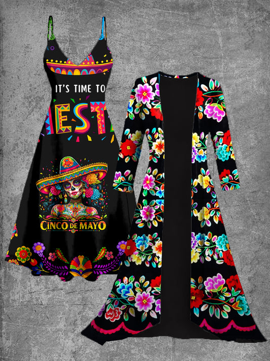 Vestido de dos piezas Midi Vintage flores mexicanas Art Print Slip Dress