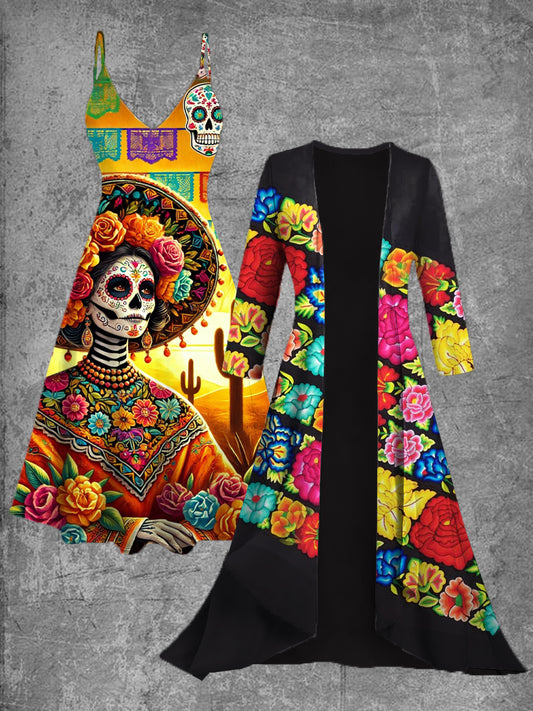 Vestido de dos piezas Midi Vintage flores mexicanas Art Print Slip Dress