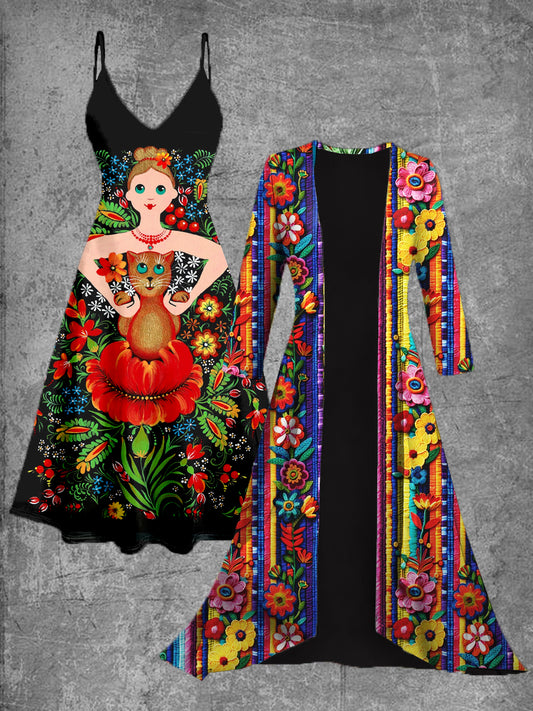Vestido de dos piezas Midi Vintage flores mexicanas Art Print Slip Dress