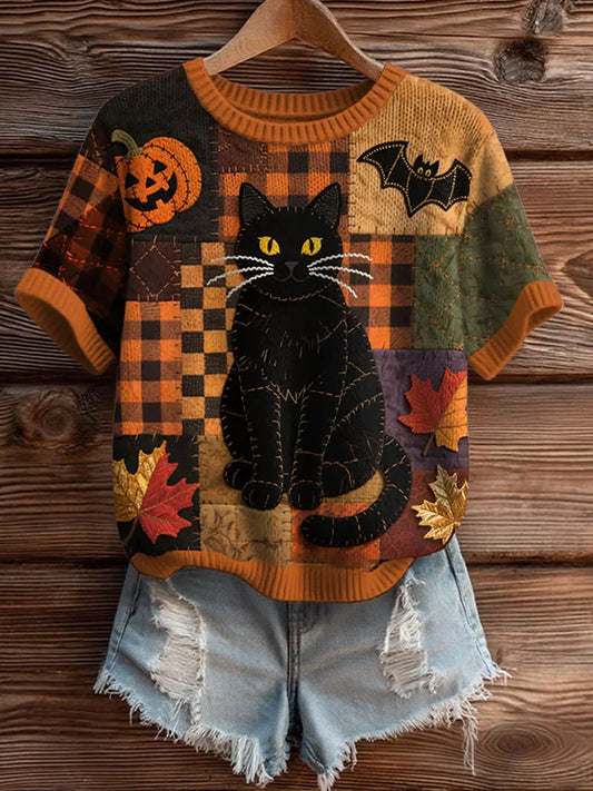 Mujer Artístico Estampado Animal Cómodo Punto Manga Corta Top