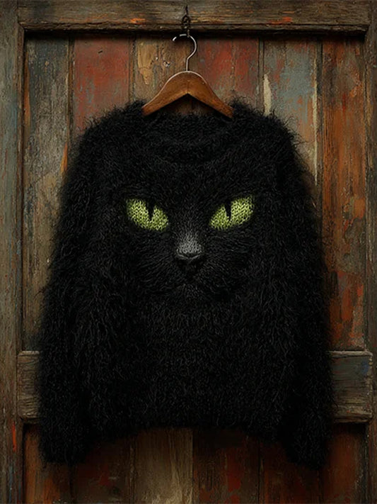 Suéter ocasional de la impresión del arte del gato de la vendimia de las mujeres