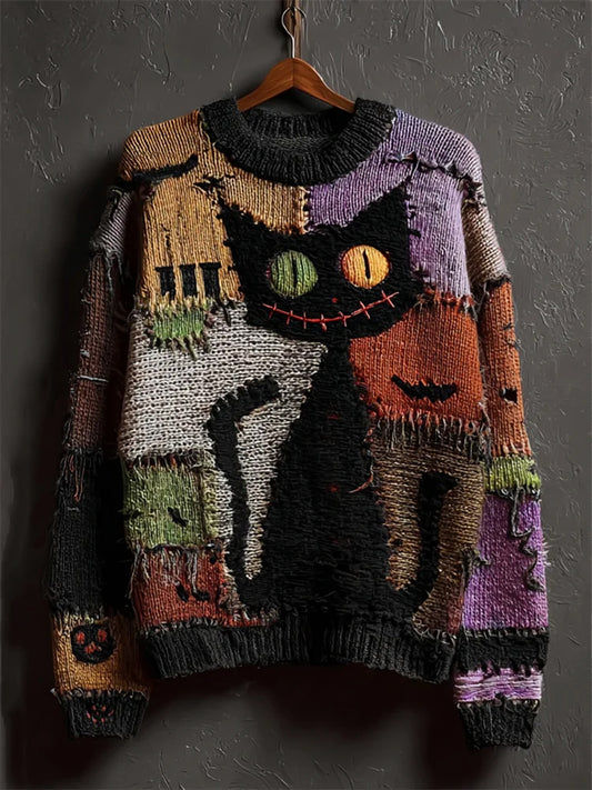 Suéter ocasional de la impresión del arte del gato de la vendimia de las mujeres