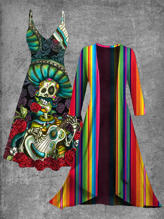 Vestido midi de dos piezas con estampado de arte vintage Cinco de Mayo