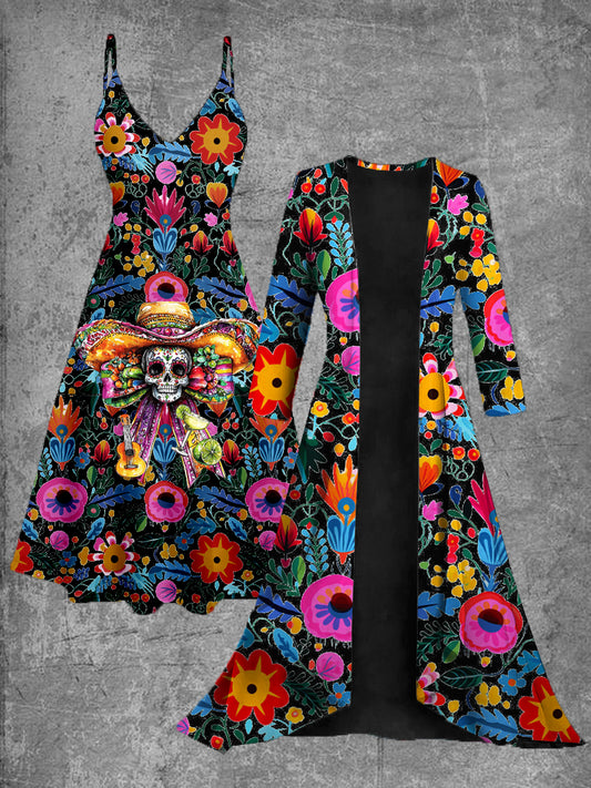 Vestido midi de dos piezas con estampado de arte vintage Cinco de Mayo