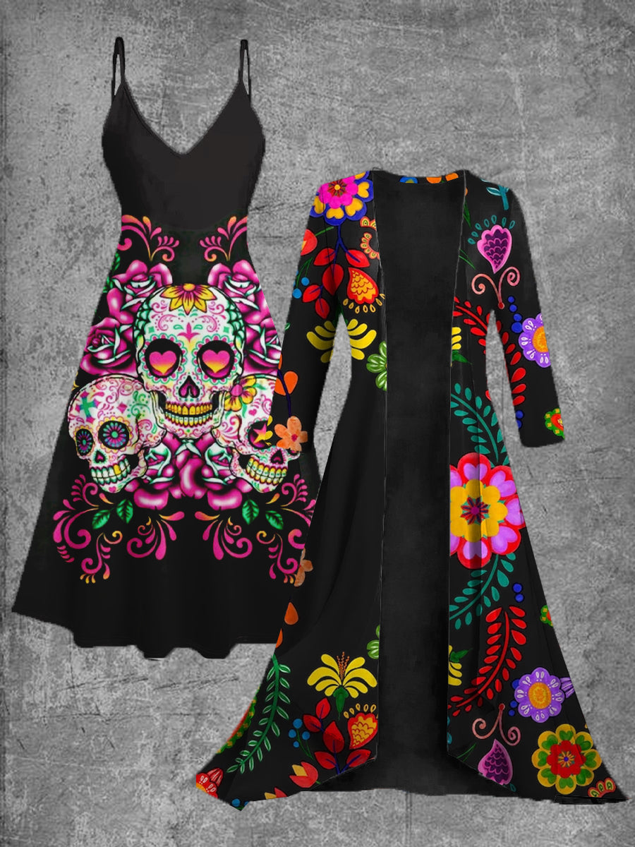 Vestido midi de dos piezas con estampado de arte vintage Cinco de Mayo