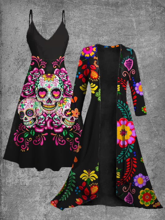Vestido midi de dos piezas con estampado de arte vintage Cinco de Mayo