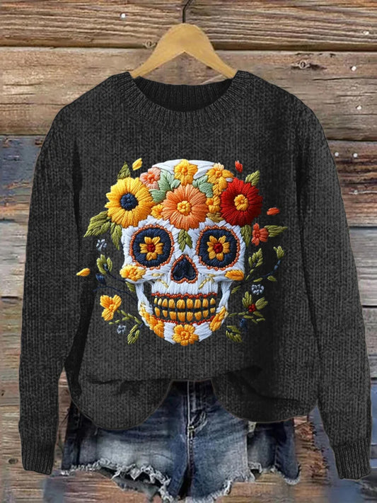 Día mexicano del vintage del suéter ocasional y cómodo muerto de la impresión del arte