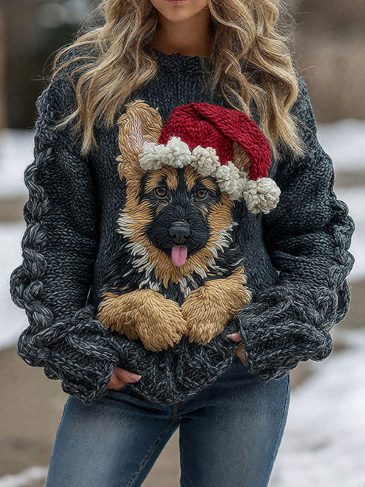 Tops con estampado de perro navideño para mujer
