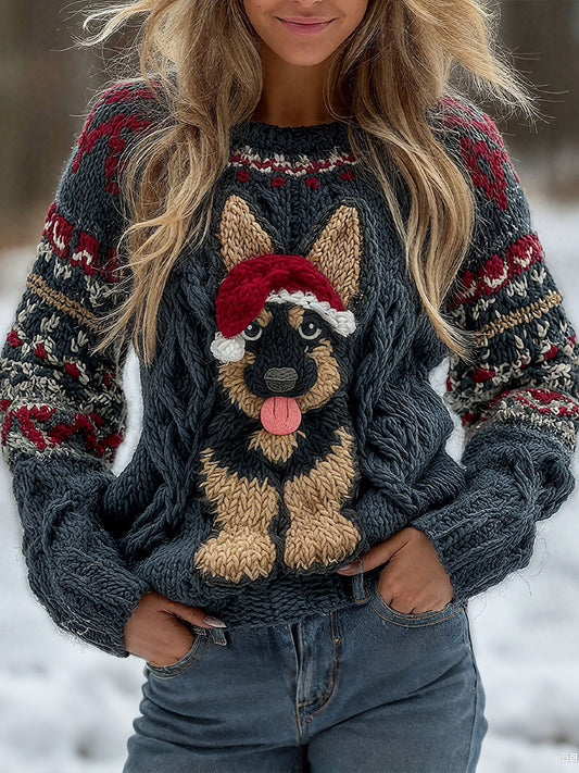 Tops con estampado de perro navideño para mujer