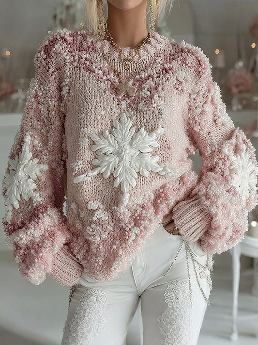 Tops estampados de copo de nieve rosa Navidad mujer