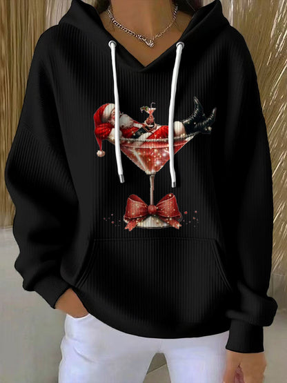 Sudadera con capucha estampada de Santa Claus para mujer