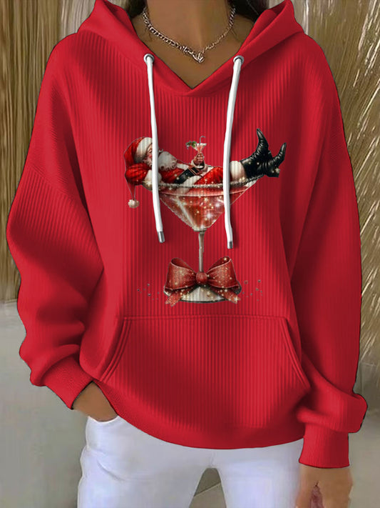 Sudadera con capucha estampada de Santa Claus para mujer