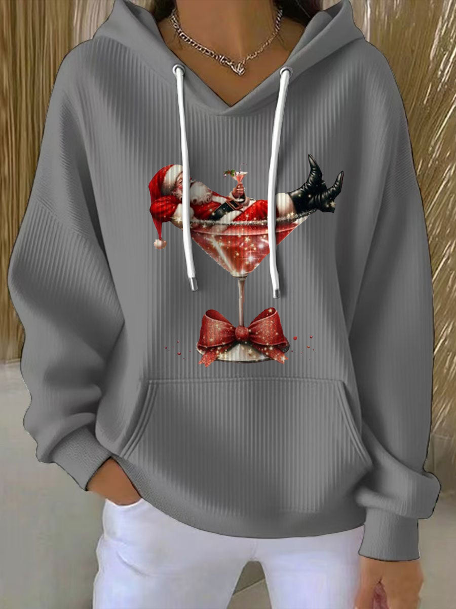 Sudadera con capucha estampada de Santa Claus para mujer
