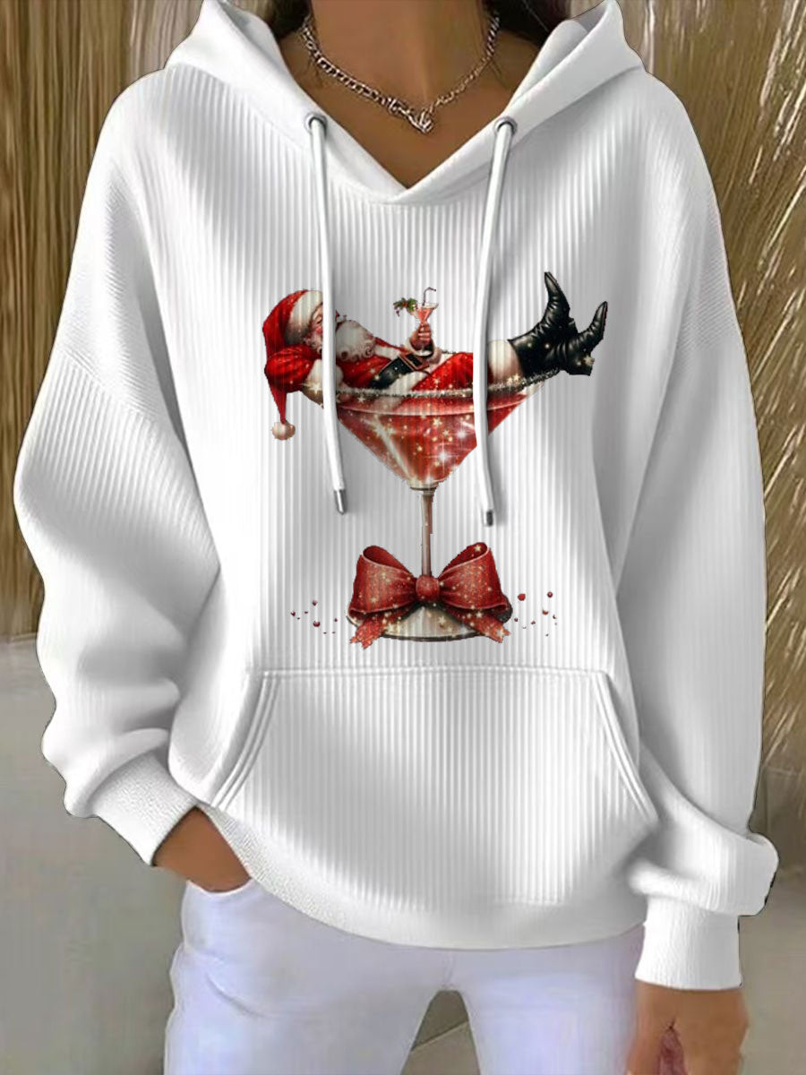 Sudadera con capucha estampada de Santa Claus para mujer