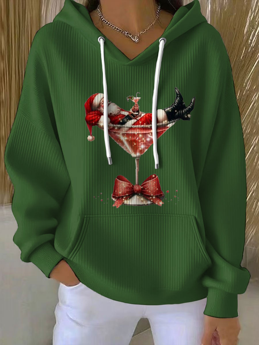 Sudadera con capucha estampada de Santa Claus para mujer