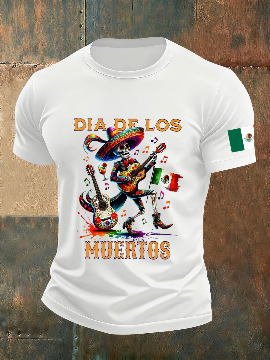 Camiseta conmemorativa del día de los muertos mexicanos de la impresión del vintage de los hombres