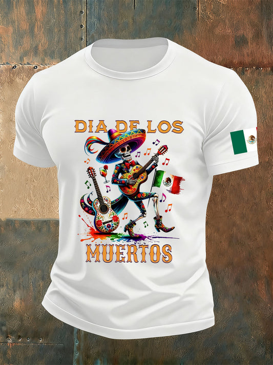 Camiseta conmemorativa del día de los muertos mexicanos de la impresión del vintage de los hombres