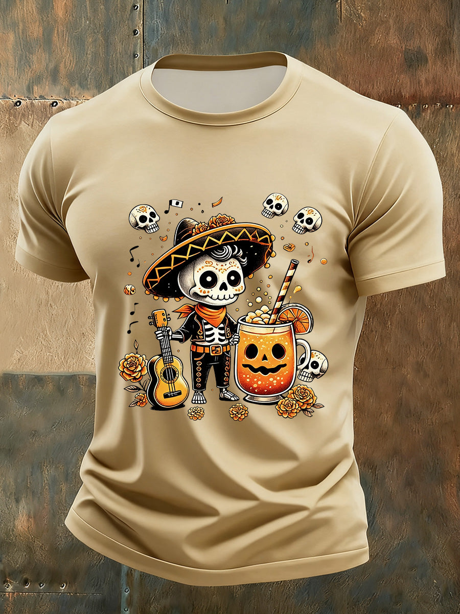 Camiseta Día de los muertos con estampado vintage para hombre